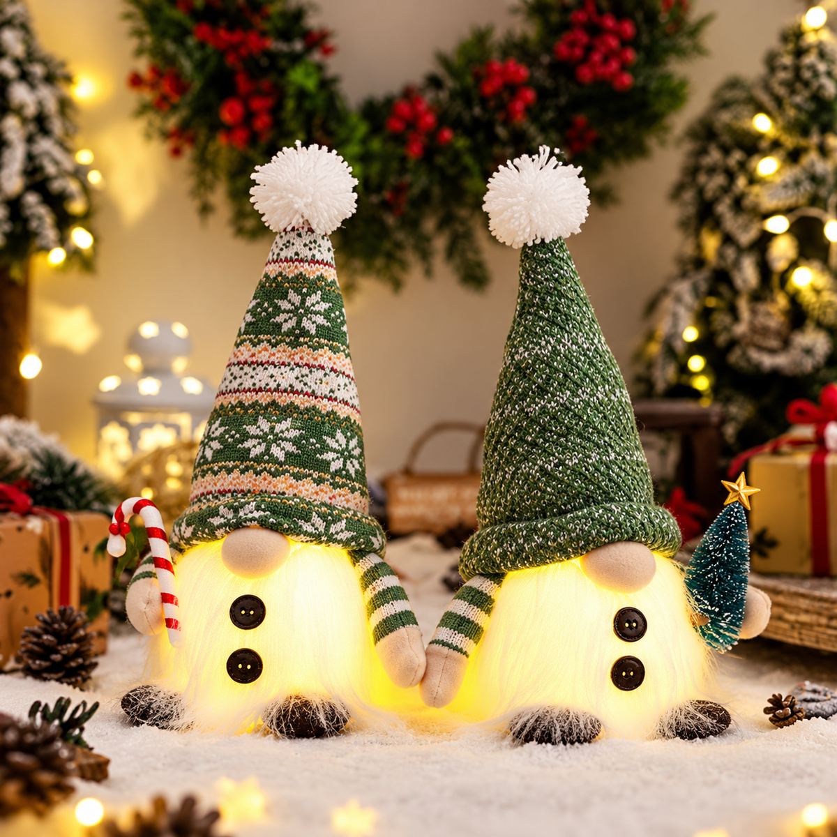 Knitted Christmas Gnome LED Night Light Doll